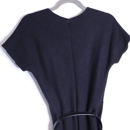 GUCCI Wool Surplice GG Belted Sheath Dress Black Short Sleeve Women's M