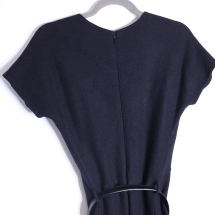 GUCCI Wool Surplice GG Belted Sheath Dress Black Short Sleeve Women's M
