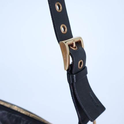 PRADA Semitracolla Leather Mini Shoulder Bag Black w Gold Purse Lockable Luxury