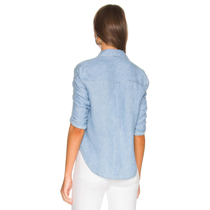 Veronica Beard Porta Shirt Blue Lakeshore NWT Snap Front Half Sleeve Women's XS
