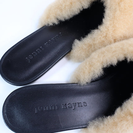 JENNI KAYNE Shearling Slip On Mule Flats Tan Leather Pointed Toe Women's 36/US 6