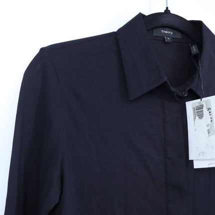 Theory Apex Tee Fitted Shirt NWT Black Button Up Collared Blouse Women's S