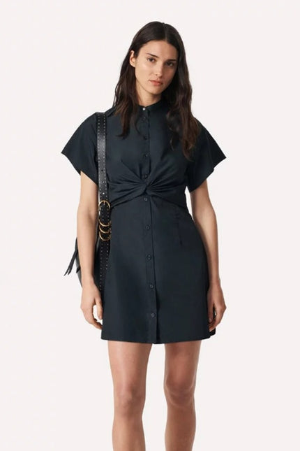 RAG & BONE Gretchen Twisted Mini Shirt Dress Black Short Sleeve Women's 8