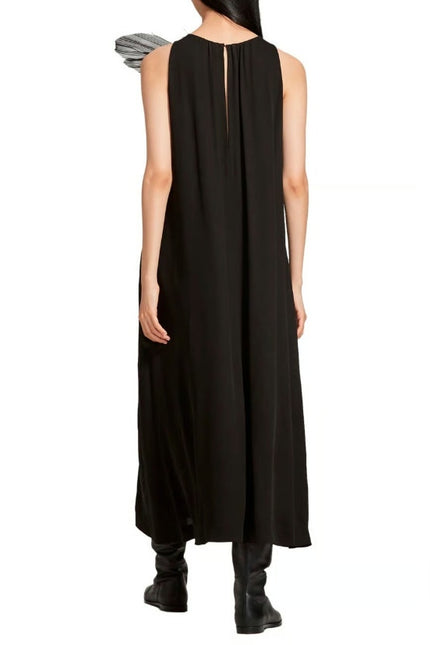 FABIANA FILIPPI Feather Embellished Lagenlook Maxi Dress Black Lined Women's XL