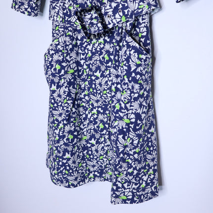 TANYA TAYLOR Coral Floral Linen Mini Dress Blue Belted Puff Sleeve Women's 4