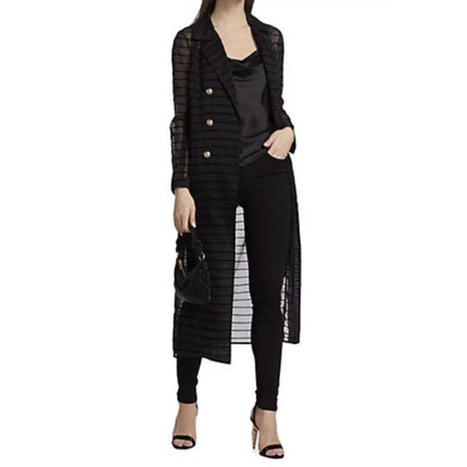 L'agence Dottie Stripe Tulle Duster Black Velvet Double Breasted Women's XS Tall
