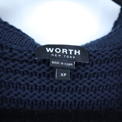 Worth New York Ribbed Open Cardigan Navy Blue Hooded Short Sleeve Women's XSP