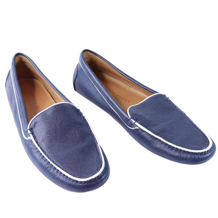 Patricia Green Jill Piped Driving Shoe Navy and White Leather Loafer Women's 9M