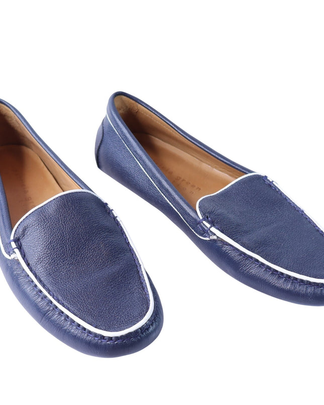 Patricia Green Jill Piped Driving Shoe Navy and White Leather Loafer Women's 9M
