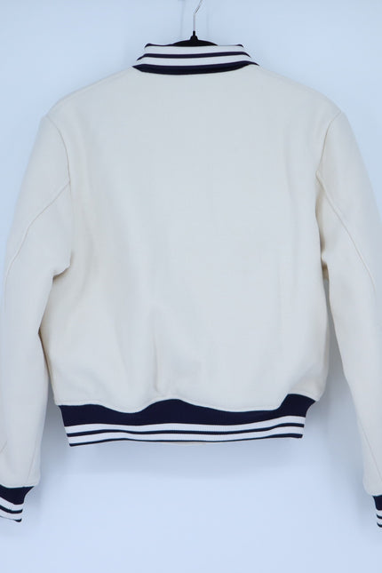 SERGIO TACCHINI Marisa Varsity Jacket Gardenia White Navy Wool Blend Women's S