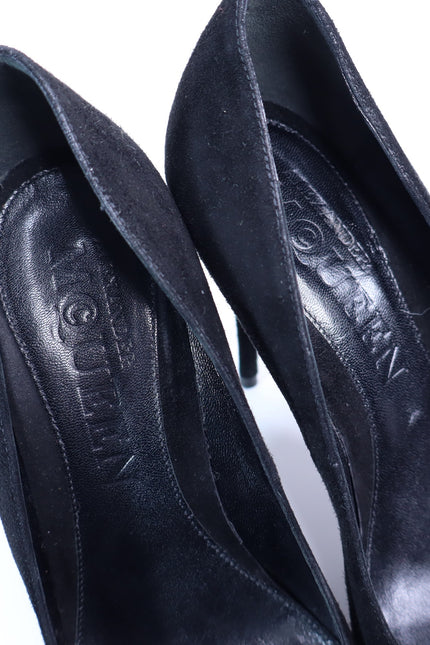 ALEXANDER MCQUEEN Gold Capped Suede Pumps Black Pointed Toe Women's 35.5/US 5.5
