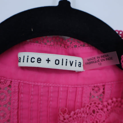 Alice + Olivia Clark Mini Dress French Rose Pink Embroidered Tiered Women's 12