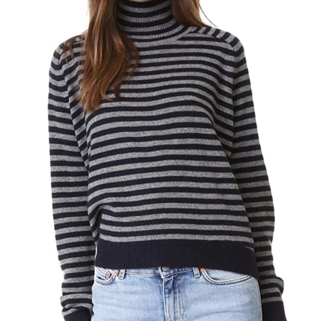 Vince Breton Cashmere Sweater Turtleneck Black and Gray Striped Women's S