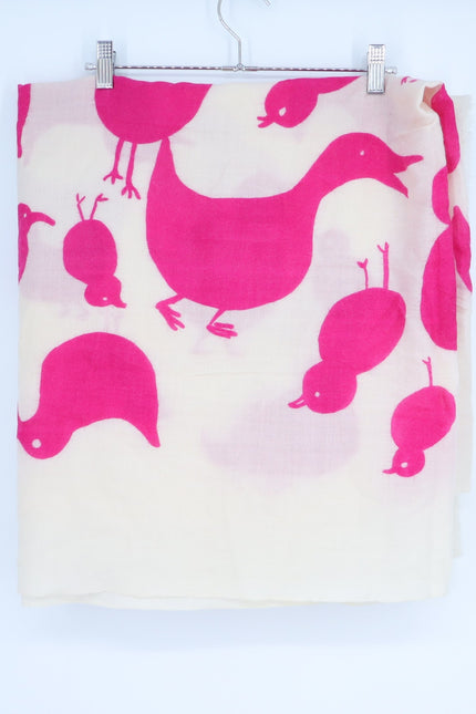 VIRGINA JOHNSON Duck Print Wool Scarf Ivory and Pink Woven Shawl Wrap
