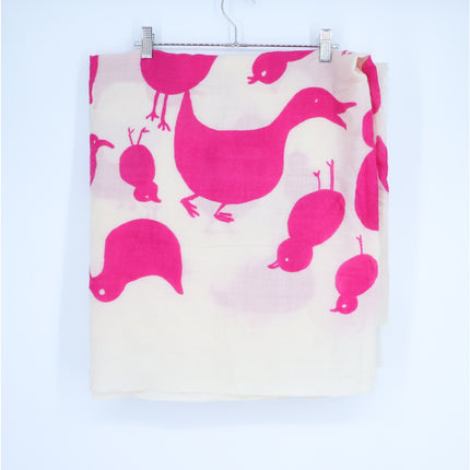 VIRGINA JOHNSON Duck Print Wool Scarf Ivory and Pink Woven Shawl Wrap