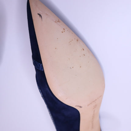 MANOLO BLAHNIK Monda Snake and Suede Pumps Navy Pointed Toe Heel Women's 38