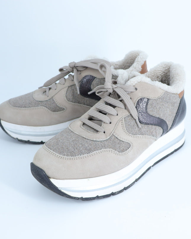 Voile Blanche Maran Shearling Sneakers Beige Gray Low Top Women's 40/US 10