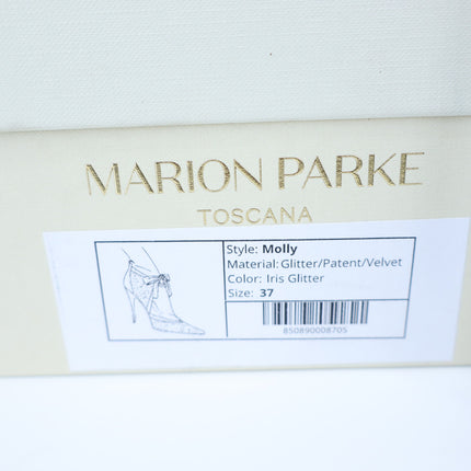 MARION PARKE Molly Glitter Heel Pumps Blue Iris NIB Pointed Toe Women's 37/US 7