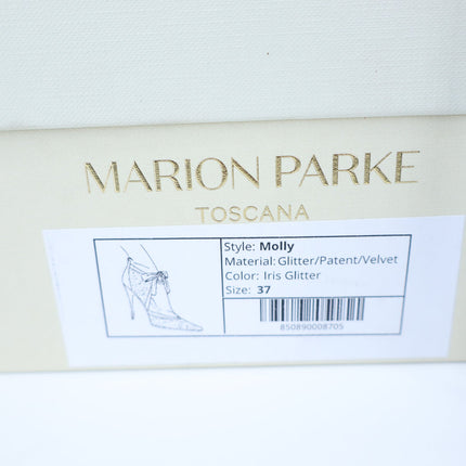 MARION PARKE Molly Glitter Heel Pumps Blue Iris NIB Pointed Toe Women's 37/US 7