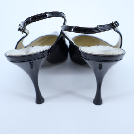Dolce & Gabbana Lollo Slingback Heel Black Patent Leather Women's 39.5/US 9.5