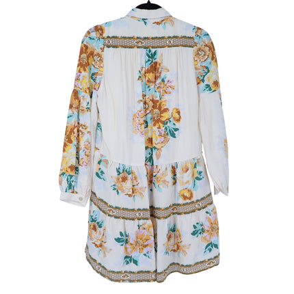 By Anthopologie Mini Shirt Dress Ivory Floral Panel Print Boho Women's XS