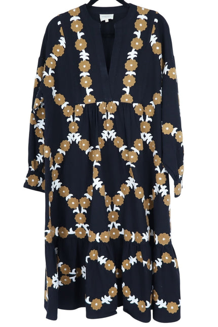 SEZANE Blandina Dress Black and Floral Ecru Embroidery Women's 40/US 8