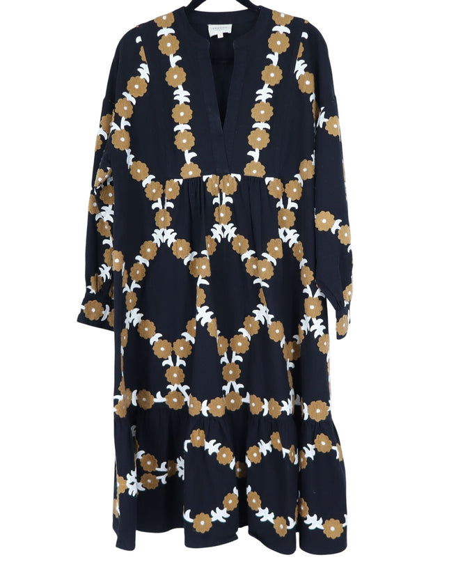 SEZANE Blandina Dress Black and Floral Ecru Embroidery Women's 40/US 8