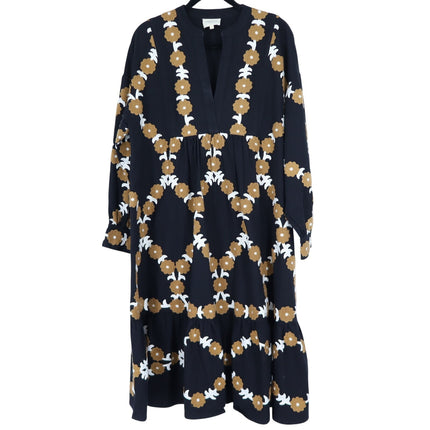 SEZANE Blandina Dress Black and Floral Ecru Embroidery Women's 40/US 8