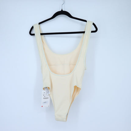 Zara Ribbed One Piece Swimsuit Butter Yellow NWT Plunge Neck High Hip Women's S