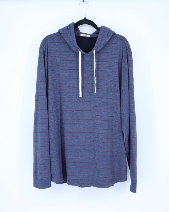 Marine Layer Double Knit Stripe Hoodie Blue Red Pullover Sweatshirt Men's XL