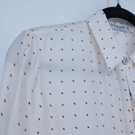 Frame Silk Button Up Shirt Ivory Blanc Dot Long Sleeve Blouse Women's S