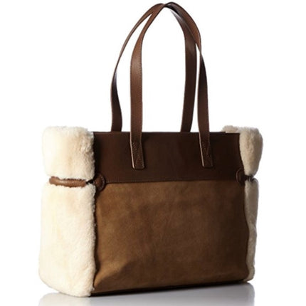 UGG Bailey Tote Bag Chestnut Brown Shearling Suede Leather Shoulder Bag