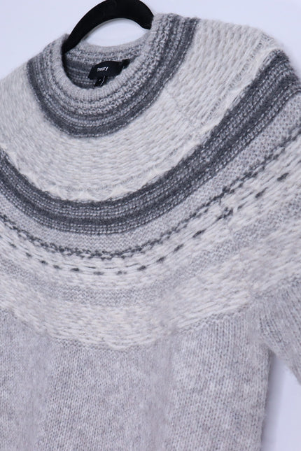 THEORY Fair Isle Sweater Melange Light Grey Wool Blend Long Sleeve Women's P/00