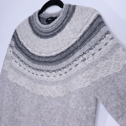 THEORY Fair Isle Sweater Melange Light Grey Wool Blend Long Sleeve Women's P/00