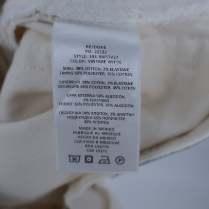 RE/DONE 70's Stove Pipe Jeans Vintage White High Rise Stretch Women's 25