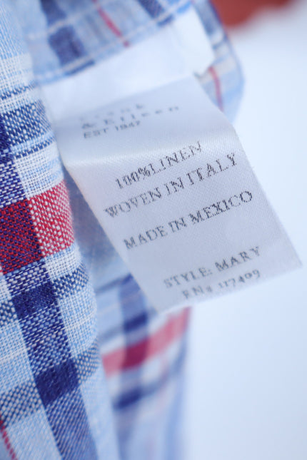 FRANK & EILEEN Mary Shirtdress Blue Red Madras Plaid Long Sleeve Women's S