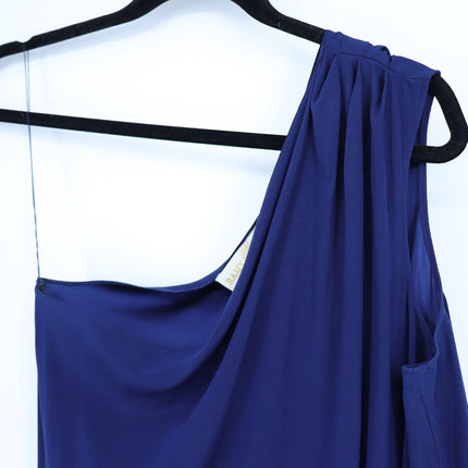 RAMY BROOK Silk Lulu Romper Navy Blue One Shoulder Draped Sleeve Women's L