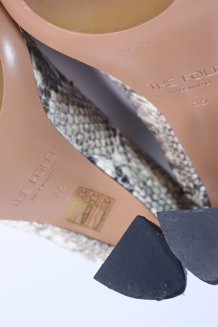 THE FOLD Milano Snake Embossed Leather Heels Beige Pointed Toe Women's 36/US 5