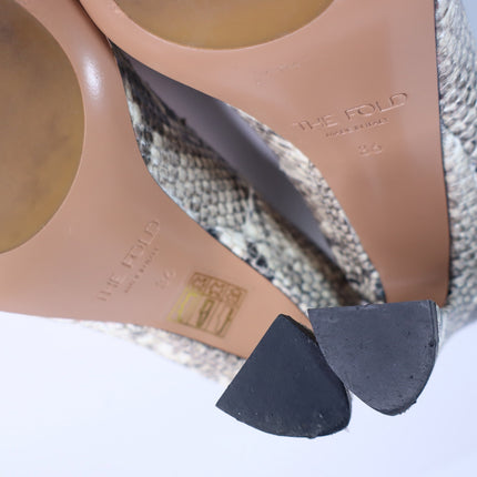 THE FOLD Milano Snake Embossed Leather Heels Beige Pointed Toe Women's 36/US 5