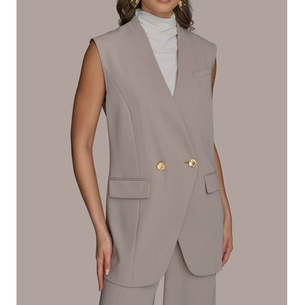 DONNA KARAN NWT Pinstripe Double Breasted Vest Cobblestone Cream Women's 10P