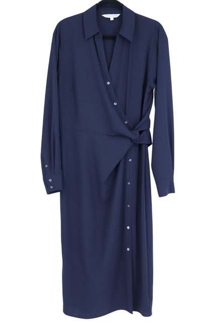VERONICA BEARD Wright Crepe Midi Shirt Dress Navy Button Down Women's 12