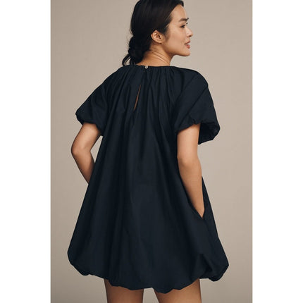 ANTHROPOLOGIE Puff Sleeve Bubble Mini Dress Navy Blue Relaxed Women's S