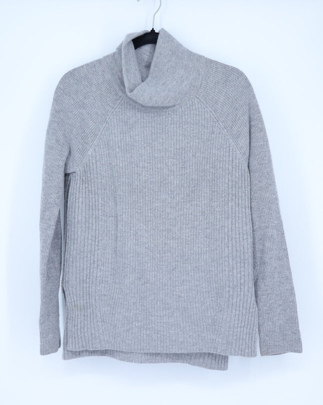 Vince Side Zip Ribbed Pullover Sweater Gray Cowl Neck Cashmere Wool Women's S