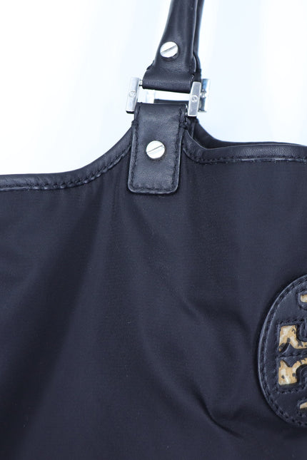 TORY BURCH Black Nylon Tote Bag Reptile Contrast Packable Travel Purse Beachwear