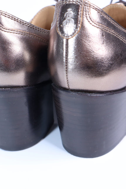 THE OFFICE OF ANGELA SCOTT Miss Button Metallic Heel Loafers Bronze Women's 35.5
