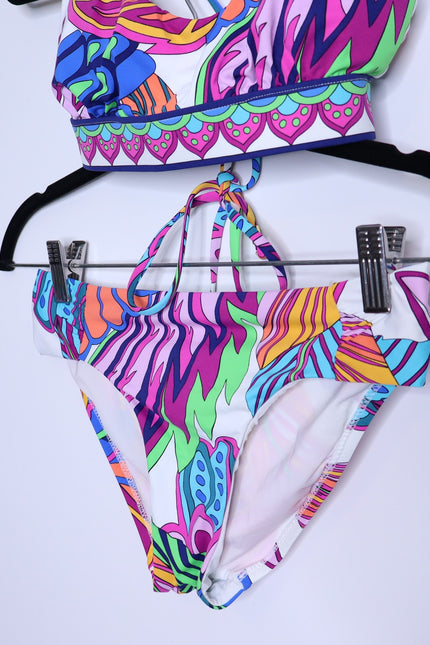TRINA TURK Paradise Plume 2pc Bralette Top and Shirred Hipster Bikini Women's S