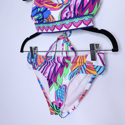 TRINA TURK Paradise Plume 2pc Bralette Top and Shirred Hipster Bikini Women's S