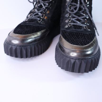 Viole Blanche Eva Hike High Top Sneakers Black Gunmetal Leather Women's 38