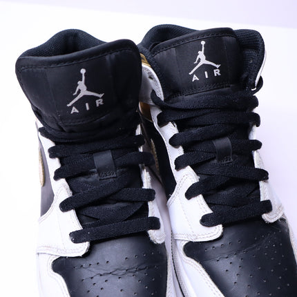NIKE Air Jordan Retro 1 Mid SE Sneakers White Gold Black Lace Up Wms 8/Men's 6.5
