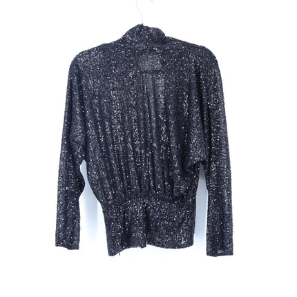 ZARA Draped Sequin Blouse Black Surplice V-Neckline Long Sleeve Women's S